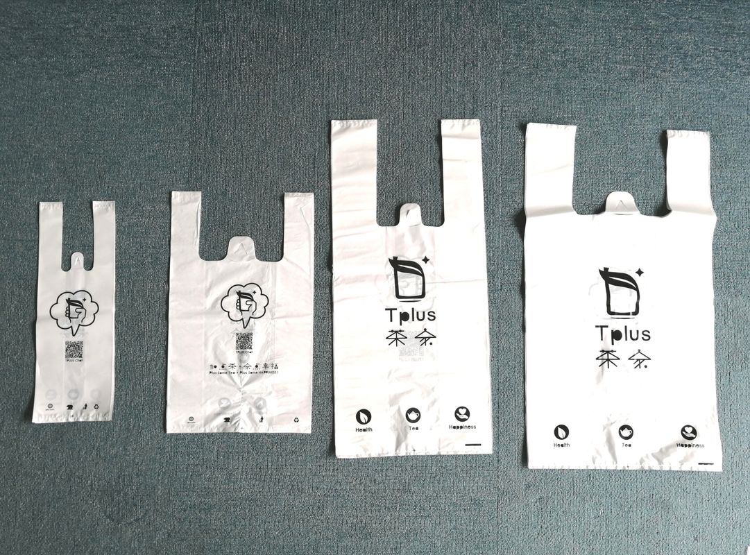 Hdpe 명확한 t-셔츠 비닐 봉투 테이크아웃 부대는 로고 옆 삼각천 유형을 주문을 받아서 만들었습니다